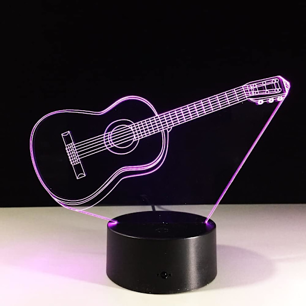 3D Lys Elektrisk Gitar Illusionslampe Led 7 Farger Skiftende USB Berøringsføler Skrivebordslampe Natlampe Venner Gave