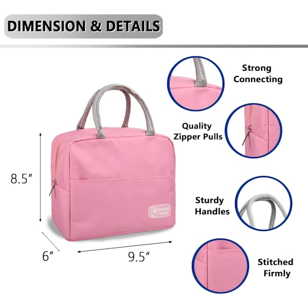 Isoleret frokostposer til kvinder og mænd, genanvendelige børnefrokostposer, vandtæt frokostpose til arbejde, kontor, picnic, udendørs (lys pink) Light Pink