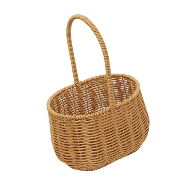 Bærbar flettet kurv med håndtak PP rotting håndvevd kurv for frukt grønnsaker gaver 19,5x15x29cm