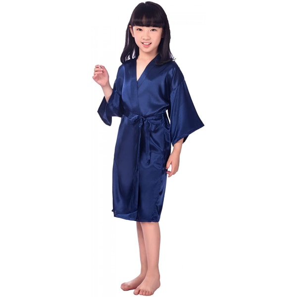 Lasten Silk Stain Pure Kimono Hääaamiainen Kimono Kylpytakit Yöpuvut ------ Tummansininen (koko 12)