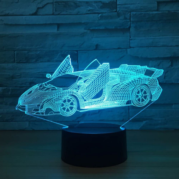 7 Väriä Vaihtava Yövalo 3D Tunnelma Lamppu 3D Visuaalinen Illuusio LED-Lamppu Lapsille Leikkiin Joulu- ja Syntymäpäivälahjaksi (Kilpa-auto)