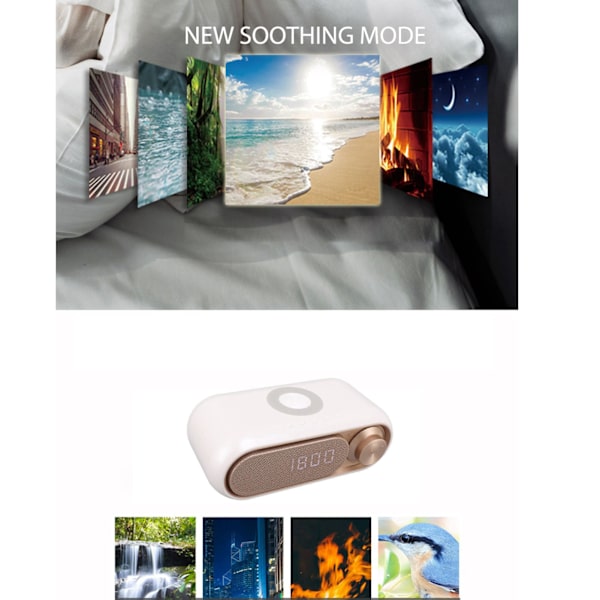 Trådlös laddning Bluetooth-högtalare LED digital väckarklocka FM-radio Bluetooth-högtalare med trådlös laddare vit spray guld 10W