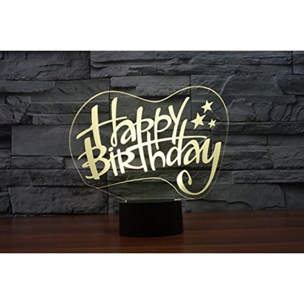 3D Happy Birthday Fjärrkontroll 16 Färger Nattlampor Illusion Akryl LED Födelsedagspresenter