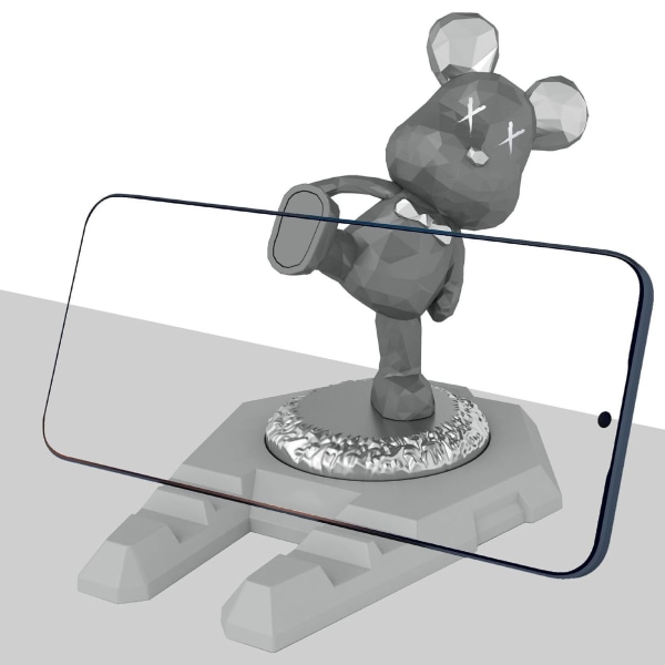 Sød bjørnetelefonholder innovativ multifunktionel bærbar Kung Fu bjørn skrivebords mobiltelefon tablet holder sølv Gray
