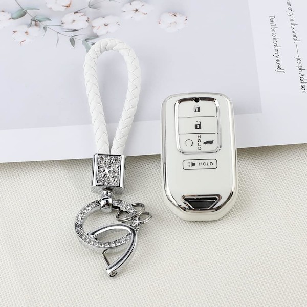 Nøglebeskyttelsescover til Honda Accord Civic CRV Pilot Passport Insight Tilbehør Hvid TPU 5 Knapper Smart Keys Etui Skal Beskytter Bling Bilnøglering