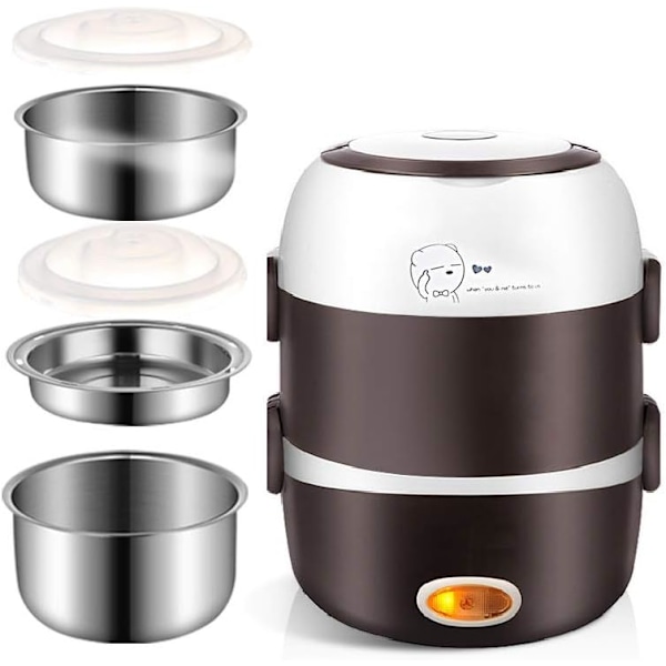 3-lagers 2L bärbar elektrisk uppvärmd Bento Lunch Box Matförvaring Värmare Behållare Riskokare, 110V 200W, Rostfritt stål+PP
