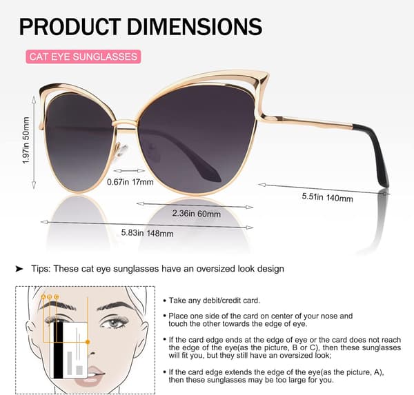 Trendy Oversized Solbriller for Kvinner Polariserte Cat Eye Cute UV400 Beskyttelse Grey Lens Model B