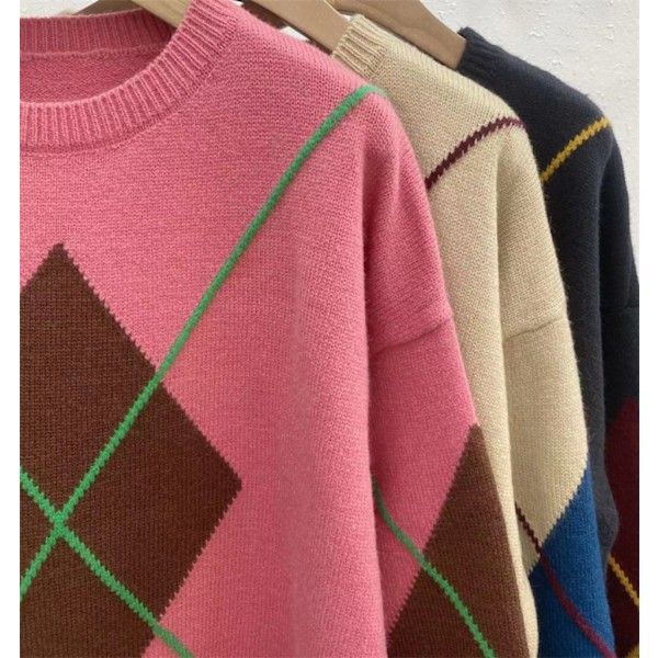 Damtröja Crewneck Lös Pullover Chunky Tröja Stickad Jumper Toppar