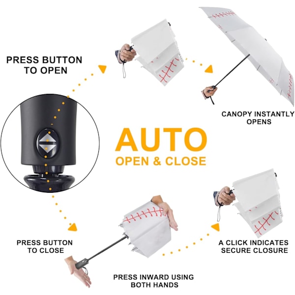 Hvit Baseball Paraply Kompakt - Bærbar Vindtett Reise Paraply Automatisk Åpne Baseball Tema Gaver