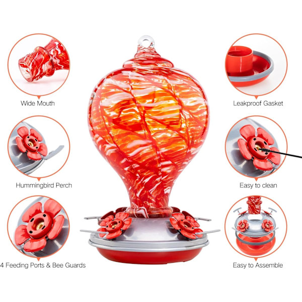WJ Hummingbird Matare för Utomhus Hängande, Blown Glass Hummingbird Feeder, Hummingbird Gåvor till Mamma, Trädgård Bakgård Dekor, Unika Gåvor Idé för