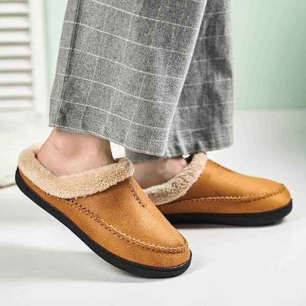Herr Momery Foam Clog Tofflor Bekväma Handgjorda Stygn Mikrosuede Slip-on Husskor Med Stöd För Fotvalvet Varma Konstgjorda Pälsfodrade Gummisula Inomhus Utomhus