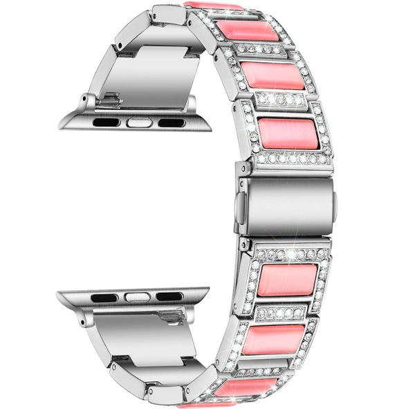 Metallband för Apple Watch 38/40/41mm med Strass Resin Armband Diamant Armband Rostfritt för iWatch Serie 8 7 6 5 4 3 2 1 SE