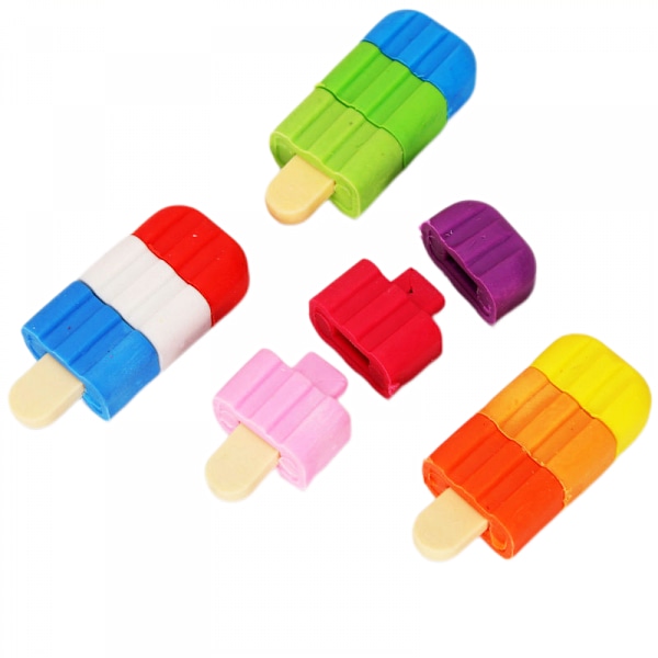 Popsicle-formet puslespil viskelæder med frugtduft, skoleartikler til børn - Sæt med 4