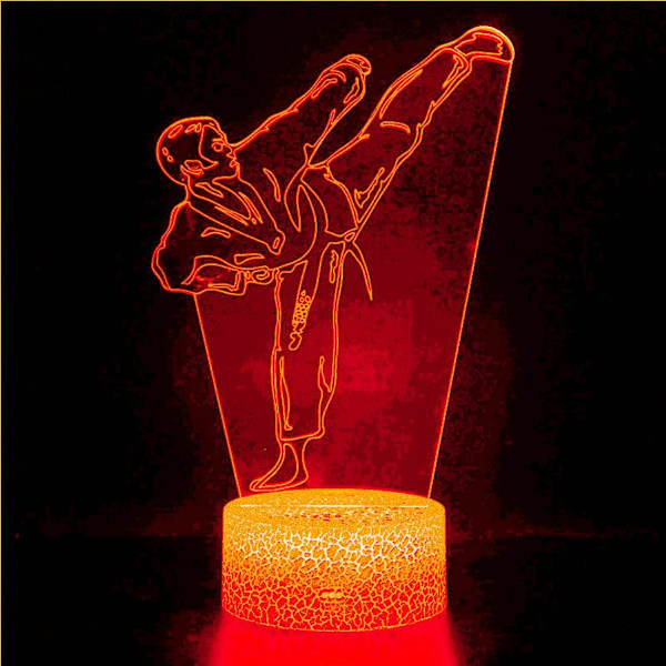3D Taekwondo Karate Natlys Bordlampe Optisk Illusion Lamper 7 Farveskiftende Lys LED Bordlampe Julegave Hjem Kærlighed Fødselsdag Børn Dekoration Legetøj Gave