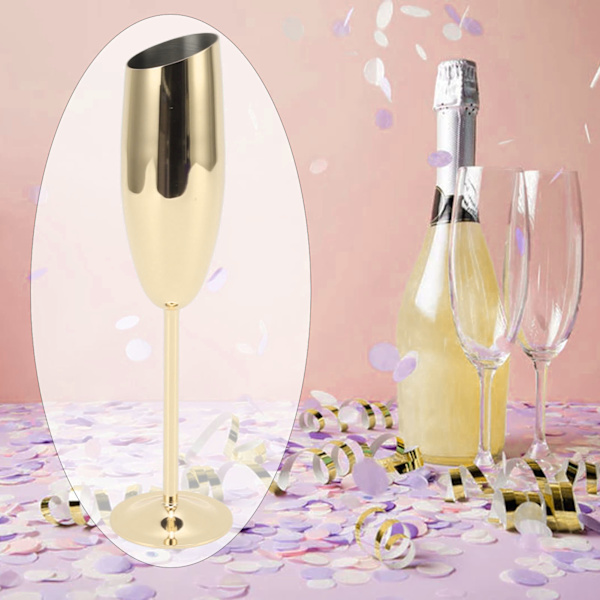 Rustfrit og misfarvningsresistent metalgoblet med skrå mund, rustfrit stålglas til champagne til fest, fest, hjem, belagt Gold