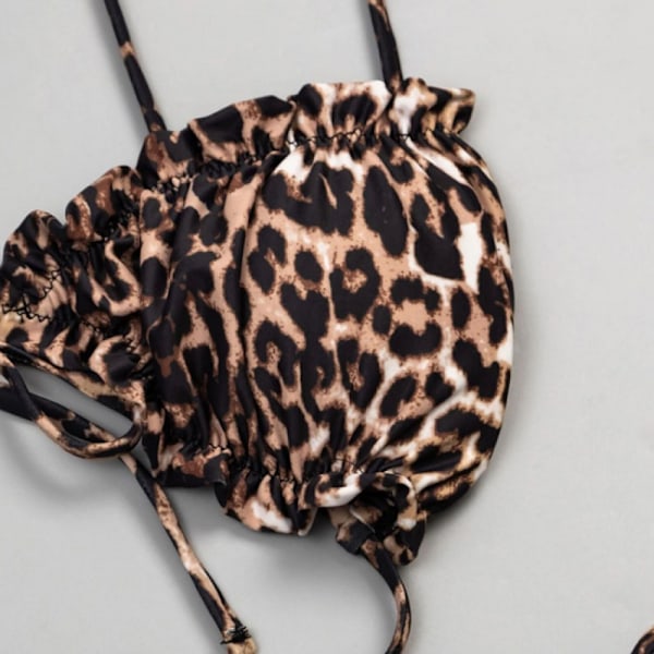 Bikini Tætsiddende Dame 2-delt Sæt, Fantasifuld Leopard Print, Rynket Trekantpose til Kone (M)