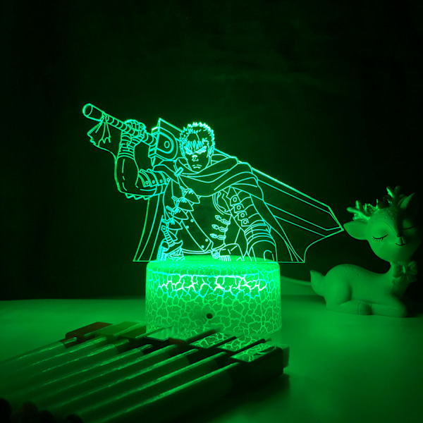 JUSTUP Anime Berserk Guts Anime 3D Illusion Nattlampa Hemrum Dekor Akryl LED-ljus Julgåva Lampor 16 Färger med Fjärrkontroll (Mönster D)