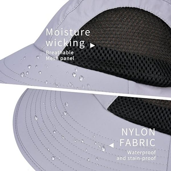 Solhatt for menn og kvinner med nakkeklaff, UPF 50+ UV-beskyttende tur- og fiskehatter, bredbremmet solhatt for kvinner og menn 1pack-light Gray