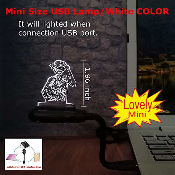 Anime Luffy Hero 3D LED Nattlampa Apa D. Luffy Bordlampa USB 7 Färger Bytbar Teen Room Dekorativ Pojke Födelsedag Barn Leksak (Luffy)