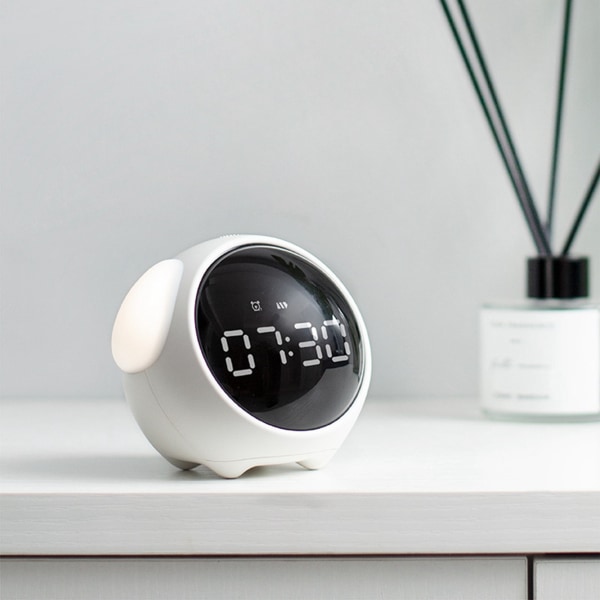 Expression Clock Söt hundform multifunktionell LED digital väckarklocka Röstaktiverad nattljus White