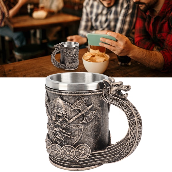 Viking-olutmukit Vintage Suuri Kapasiteetti Ruostumattomasta Teräksestä Valmistettu Vuori Mukit Hartsiprosessi Koristeet Oluelle Kahville L