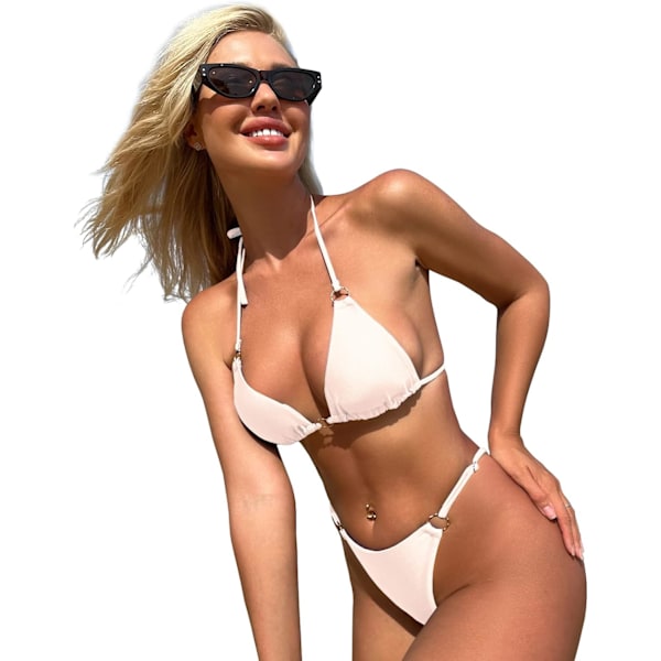 WJSMSexy Bikinier til kvinder 2-delt bikini Spaghetti strop badedragter Ensfarvet badetøj Trekant badedragt White XL