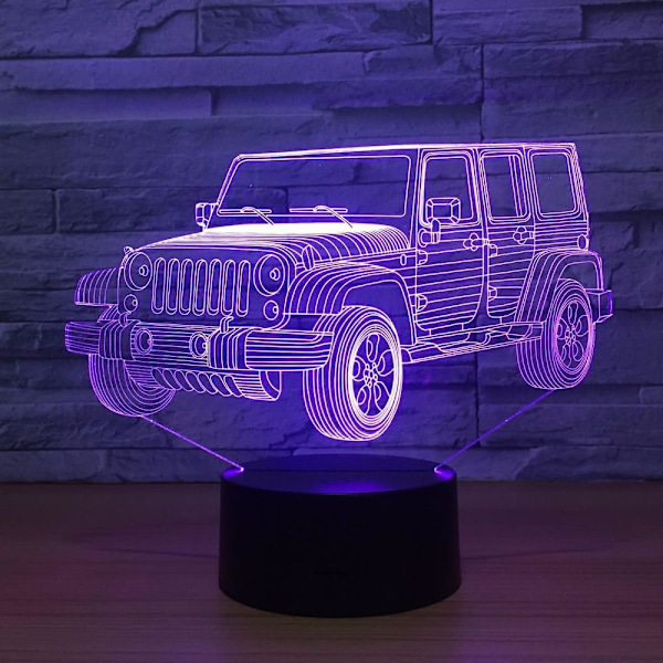 3D LED Bil Nattlampa Gradient Jeep Form USB Sängbord Sovrum 3D Bordlampa USB Inomhus Dekoration Atmosfärslampa Födelsedagspresent