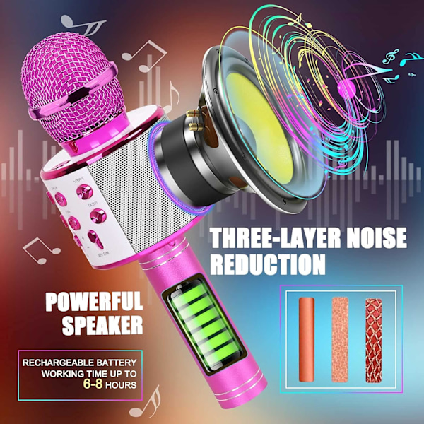 Rosa karaoke-mikrofon med Bluetooth, syngeleker for jenter, bursdagsgaver for 9, 10, 11, 12 år gamle barn, strømpefyll