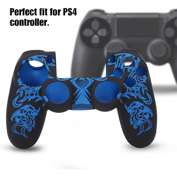 Spillkontrollhud Grip Deksel Case, Myk Silikon Case, Hud Grip Shell Deksel for PlayStation 4 PS4 Kontroll Black-Blue