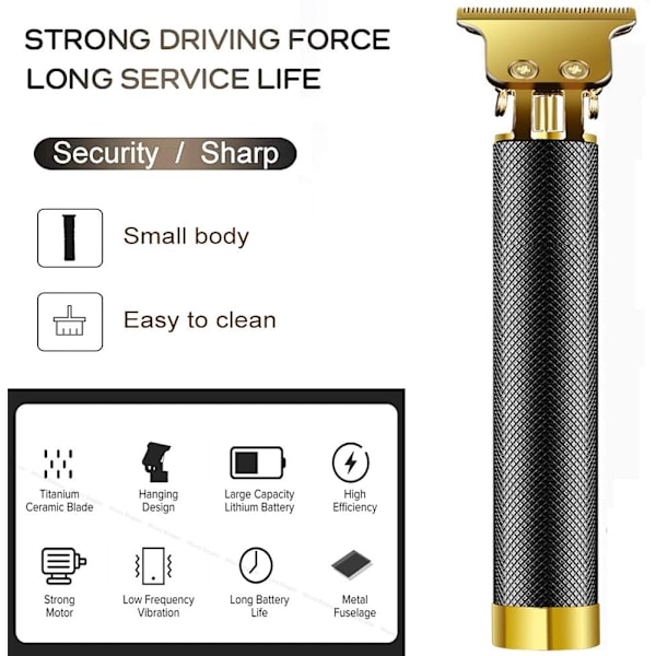 Winnieindustries Professionell sladdlös uppladdningsbar hårklippare, 0 mm skallig hårklippare T-blad hårklippare för män Zero Gapped detalj skägg Black