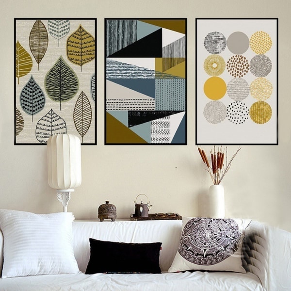Wekity Blad och Geometri Väggkonst Canvas Tryck Affisch, Enkelt Abstrakt Konst Ritning Dekor för Hem Vardagsrum Sovrum Kontor och Barnrum (