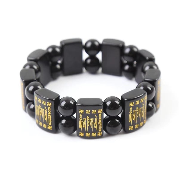 Feng Shui The Best Black Hand Carved Mantra Bead Bracelet with Golden Pi Xiu/Pi Yao Lucky Wealthy Amulet Brecelet