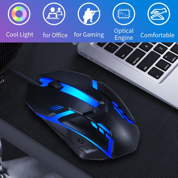 RGB Gaming Mus, 1600 DPI Trådbunden Datormus, Ergonomisk Gaming Mus, Färgglada Ljus, 3D Rullhjul, för Win10 8 7 för Win för Win XP