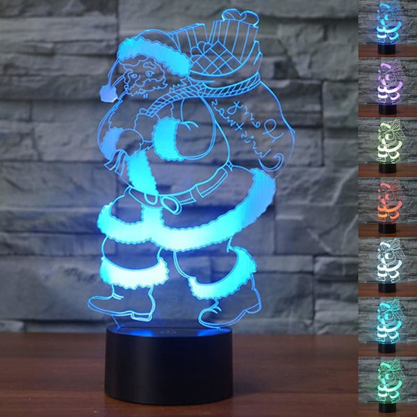 3D Jultomte Nattlampa Bordsskiva Optisk Illusion Lampor 7 Färgväxlande Ljus LED Bordlampa Jul Hem Kärlek Födelsedag Barn Barn Dekoration Leksak Gi
