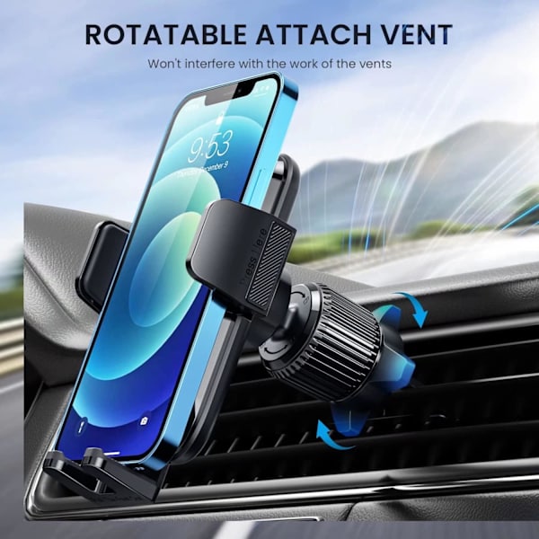 Puhelimen pidike auton tuuletusaukkoon [Päivitetty pidike] Matkapuhelimen pidike Auto Hands Free Cradle Ajoneuvossa Auton puhelimen pidiketeline sopii älypuhelimeen Black