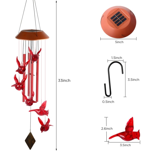 Solcelledrevne vindklokker Gaver til kvinner Gaver til bestemor Gaver til mamma, Hagegaver, Kardinalgaver, Røde fugleklokker