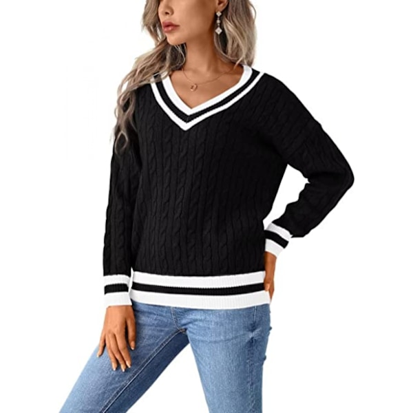 Naisten kaapeli neuloa V-kaulapaita rento pitkähihainen pusero löysä olkapää Jumper Top, pehmeä, mukava ja ihoystävällinen.