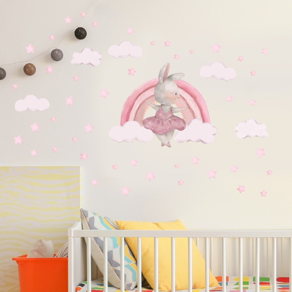 Rainbows seinätarra, sateenkaaritarrat kanin seinäkoristeen kuori- ja kiinnitapetti tytöille makuuhuoneen baby shower lastenhuoneen sisustukseen