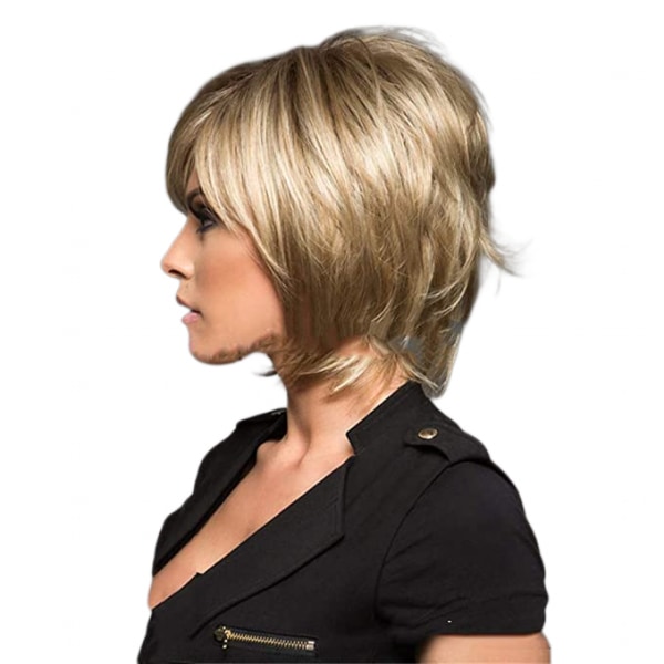 Fluffy Short Blonde Bob Hair Wig med Ladies Straight Synthetic Natural Wig