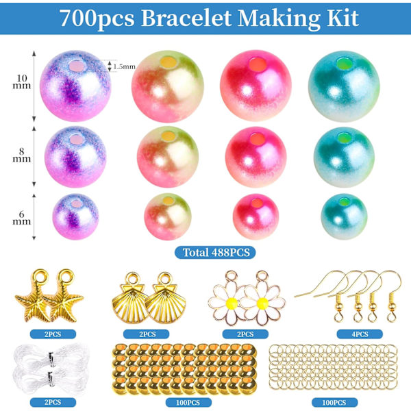 Pärl Beads för smyckestillverkning, Iridescent Bead Bracelet Making Kit för vuxna, Pärlor för hantverk, vänskapsarmband Pärlor för armband,