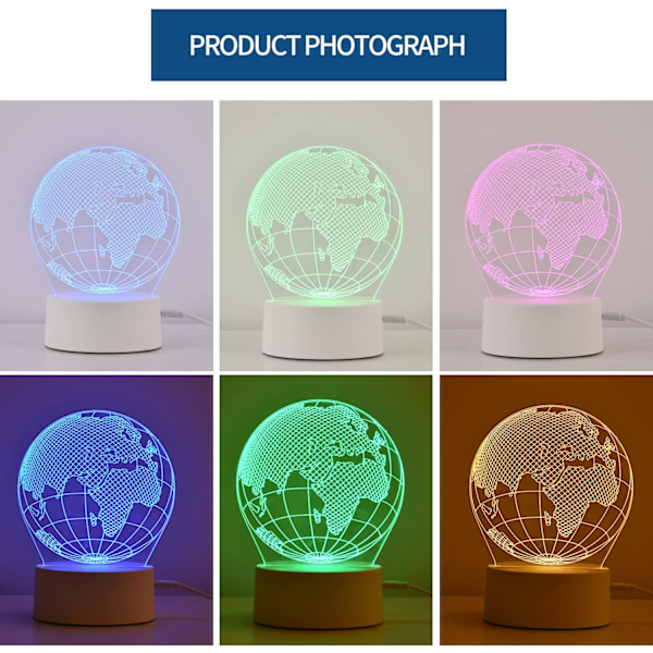 3D Jordklode Amerika Globus Optisk Illusjon Nattelys 7 Fargeendring Berøringssensor USB-drevet LED Soveromsdekorasjon Skrivebordslampe for Ferie B