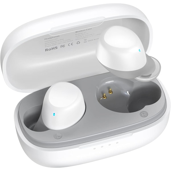 A1 Mini trådløse ørepropper Bluetooth 5.3 i øret Lettvekt hodetelefoner Innebygd mikrofon, IPX5 Vanntett, Immersive Premium Sound Langdistanse Con White