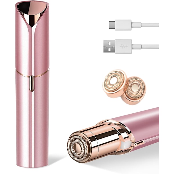 Fjerning av ansiktshår for kvinner, smertefri ansiktshårfjerner for kvinner med 2 reservehoder, USB-oppladbar, ansiktshårfjerner for overleppe Rose gold
