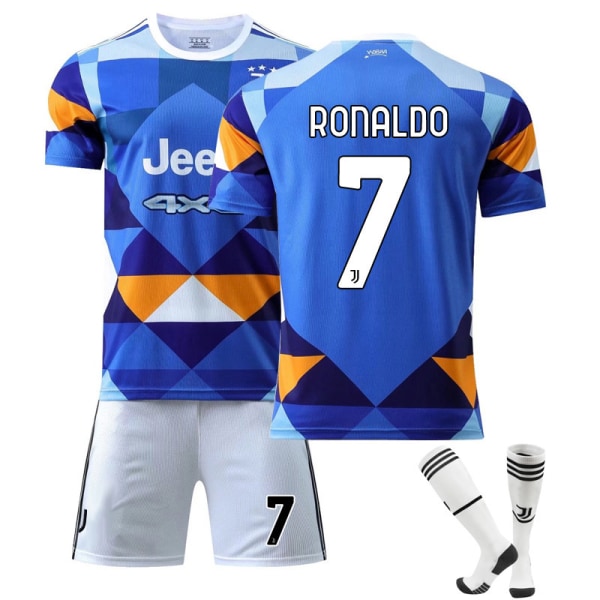 21/22 Juventus Kolmas Vieras Sininen Lapset Aikuiset Jalkapallo Jalkapallopaita Harjoituspaita Puku No.7 RONALDO 28