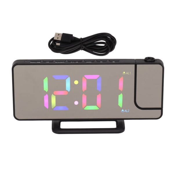 Digital klocka RGB LED stor skärm spegel projektion multifunktionell bord elektronisk väckarklocka Black