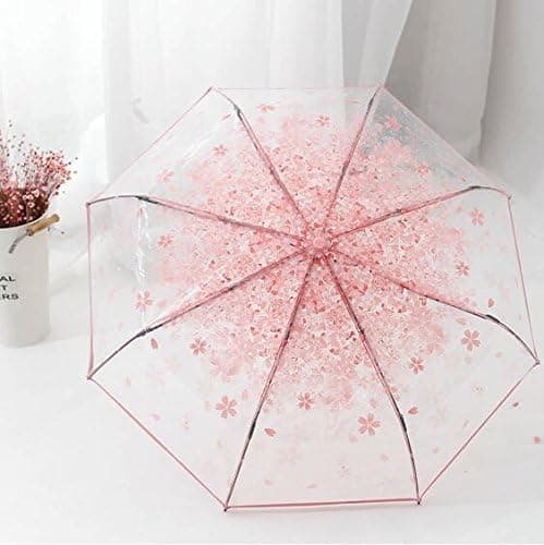 Transparent hopfällbart reseparaply med körsbärsblommor Pink(auto)
