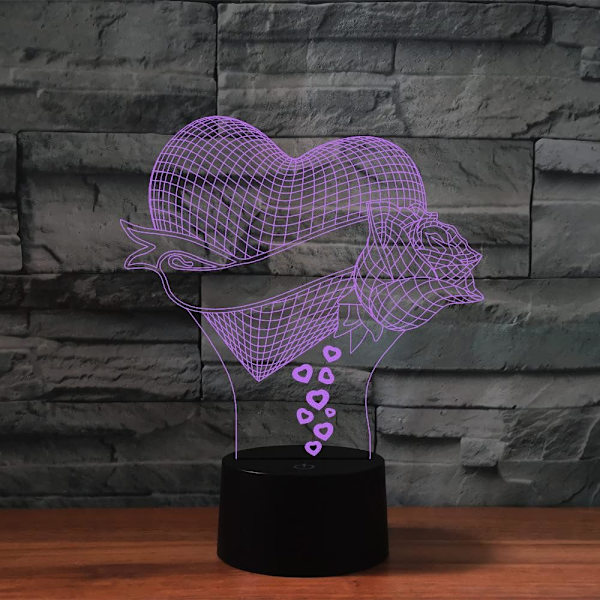 3D Kærlighedsrose Valentinsdag Fjernbetjening 16 Farve Natlys Illusion Akryl LED Fødselsdagsgaver