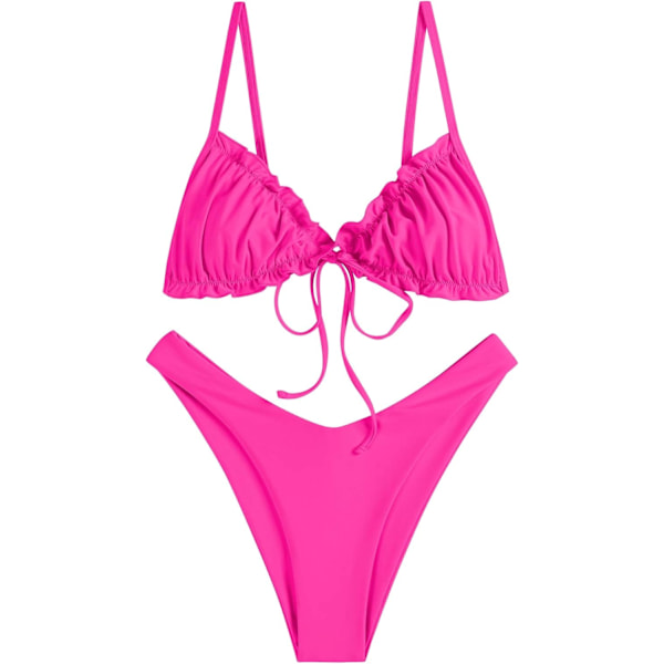 WJSM Dam badkläder Triangle Bikini Floral Ruffles Bow Tie Up Bikini Set Tvådelad baddräkt B-rose Red M
