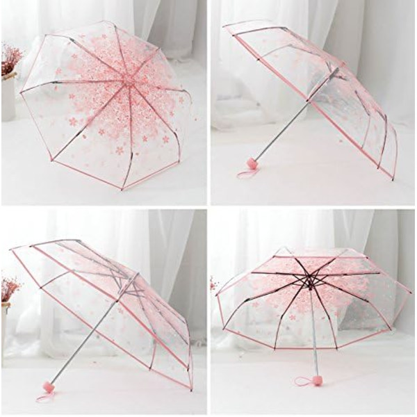 Kirsebærblomst Transparent Foldbar Rejse Paraply Pink(auto)