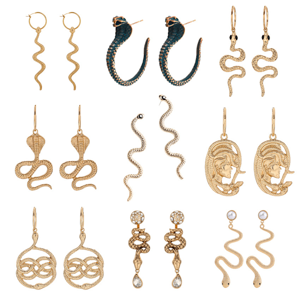 9 par ormörhängen, örhängen set, punk strass orm drop dangle örhängen, minimalistiska kristall långa ormörhängen för kvinnor flickor